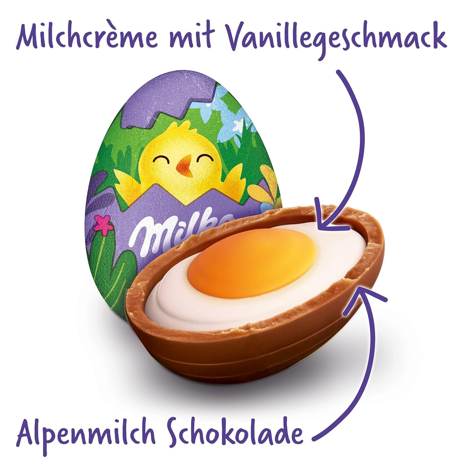 Milka Sweet Egg – påskechokolade fyldt med vaniljecreme, spejlæg look – 124g