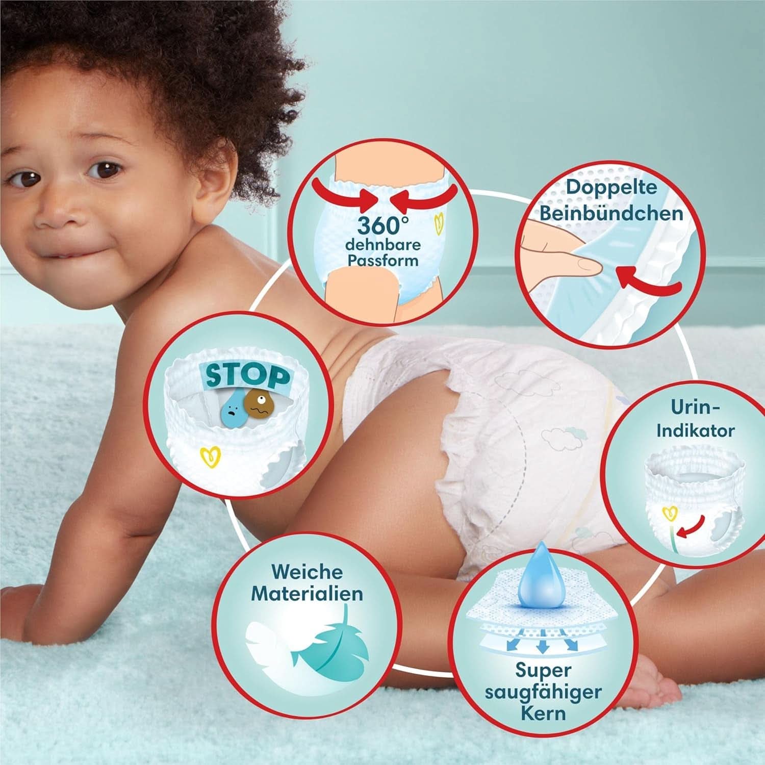 Pampers Babybleer Bukser str. 5 (12-17Kg) Premium Protection, Junior med Stop og Protect lomme, 144 bleer Trusse Mor og barn Naty Shop