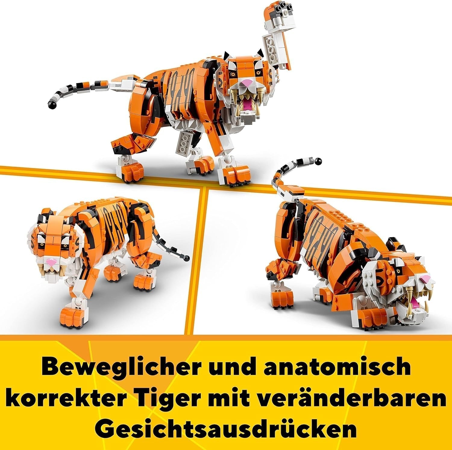 LEGO 31129 Creator Majestic Tiger, Panda eller Fish 3-i-1 Dyrefigursæt Legetøj til børn Drenge og piger Dyrebyggelegetøjsbyggesæt Besuche den LEGO-Store