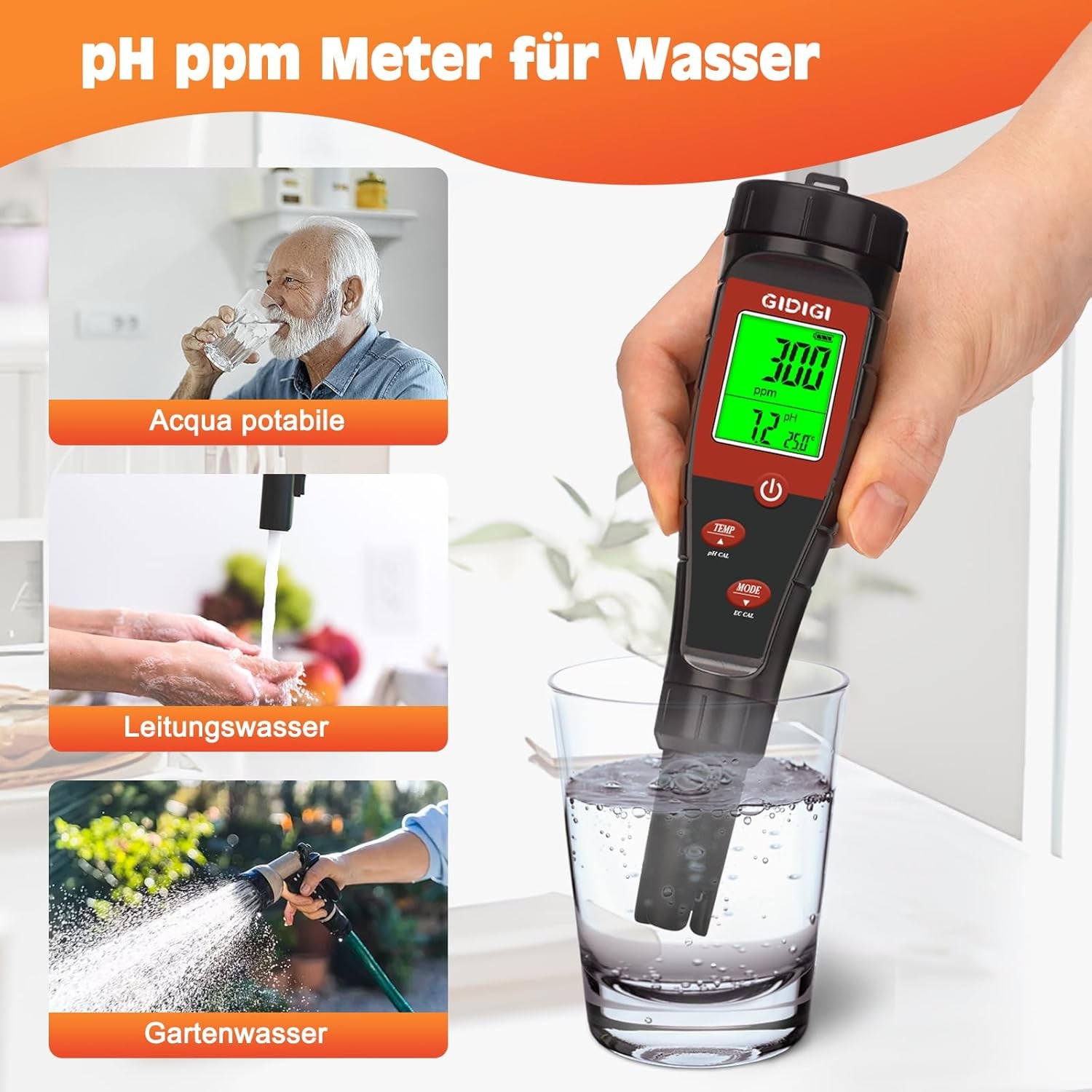 Hydroponisk vand pH-måler, digital vand pH-tester, TDS-tester, EC PPM-test for plantenæringsstoffer, 4 i 1 ledningsevne, drikkevands pH-pen, DWC, stueplanter