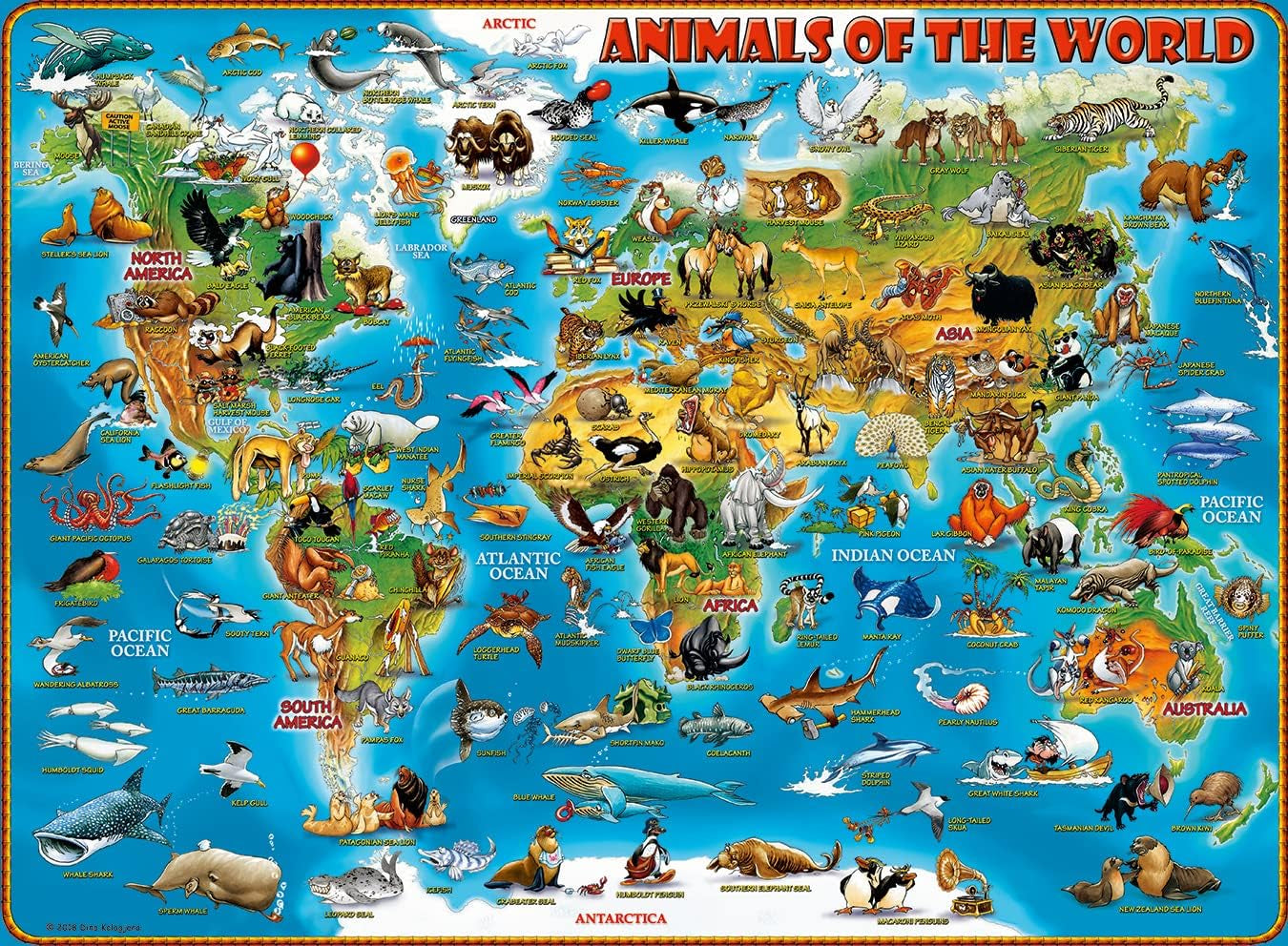 Ravensburger Puzzle pentru copii - 13257 Animale din jurul lumii - Puzzle Harta lumii pentru copii de la 9 ani, cu 300 de piese în format Xxl Puzzle Naty Shop