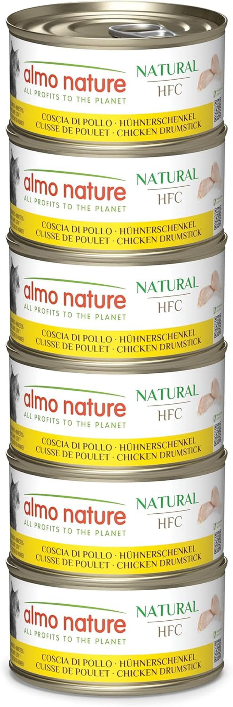 Almo Nature HFC Natural - Nassfutter für ausgewachsene Katzen - Hühnerschenkel - Human Grade, Glutenfrei & Monoprotein - 6 x 70g