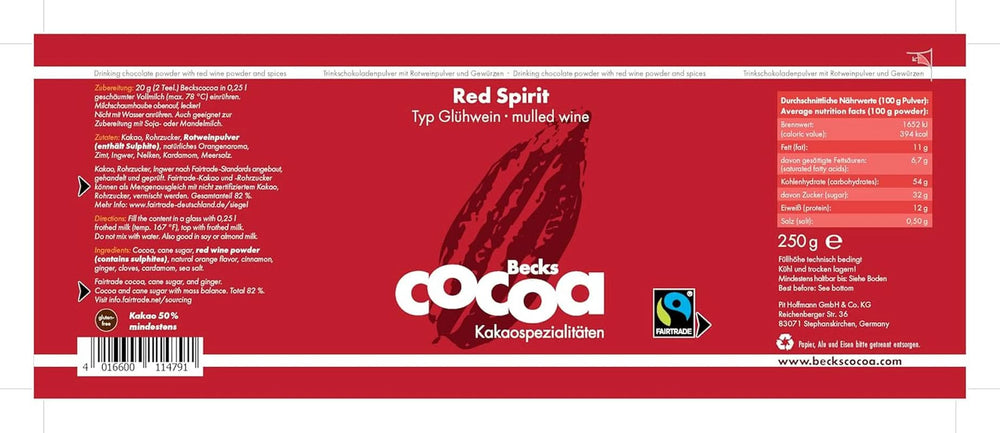 Red Spirit, fin kakao smagt til med rødvin, 250 gram kakao og varm chokolade Naty Shop