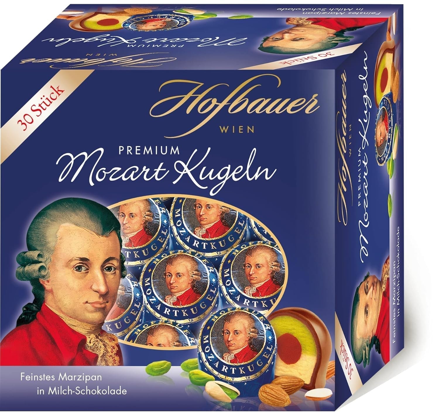 Hofbauer Vienna Mozart Bolde, Mælkechokoladeæske 600 gram (30 stk.) Naty Shop Box 30 stk.