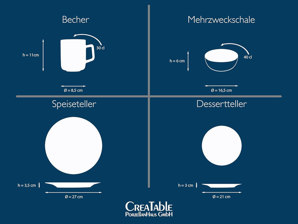 CreaTable, 22699, seria Industrial Gold BLACK, set de veselă cu 16 piese pentru 4 persoane, serviciu combinat din gresie, potrivit pentru mașina de spălat vase și cuptorul cu microunde, producție de calitate