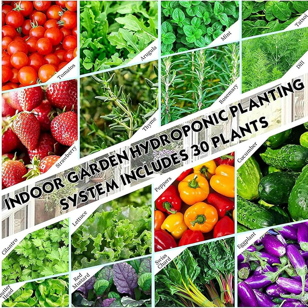 30 Kapsler Hydroponic Tower, Hydroponic Grow System, Urter, Frugt & Grøntsager Aeroponic Grow Kit med befugtningspumpe, Adapter, Mesh Pot, Urter, Frugt & Grøntsager Timer