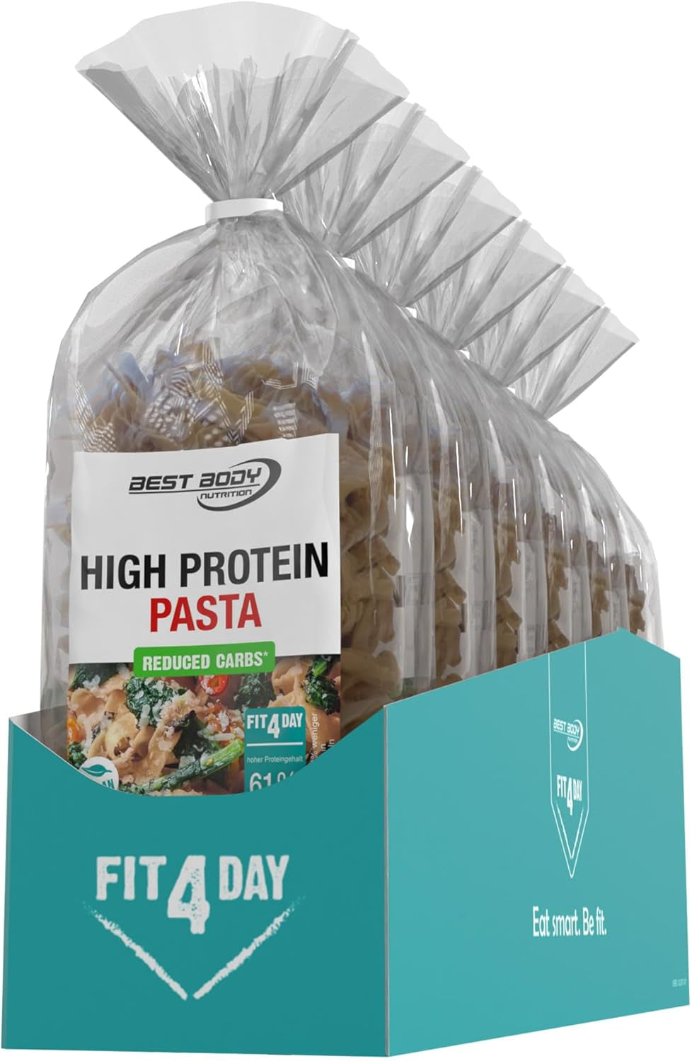 Best Body Nutrition Protein Pasta 6 x 200 g - Fit4Day High Protein Tagliatelle - 61% Protein, Low Carb, Vegan & Lactose Fri, Soja Fri - Højkvalitets Ærteprotein - Til Low Carb diæter