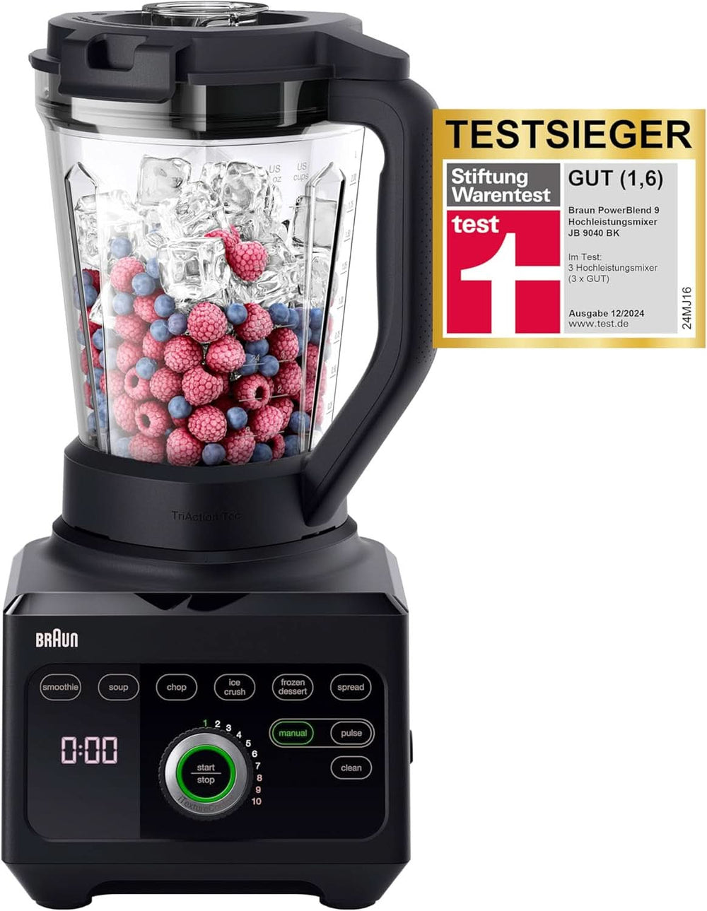 Braun Hochleistungsmixer Powerblend 9 JB9040 – Standmixer Mit Glas-Mixkrug, 18 Mixprogram, 10 Geschwindigkeiten + Pulsefunktion, Heiße Suppen Funktion, Reinigungsprogramm, Stampfer, 1600 W, Schwarz Kitchen Naty Shop