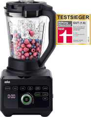 Braun Hochleistungsmixer Powerblend 9 JB9040 – Standmixer Mit Glas-Mixkrug, 18 Mixprogram, 10 Geschwindigkeiten + Pulsefunktion, Heiße Suppen Funktion, Reinigungsprogramm, Stampfer, 1600 W, Schwarz Kitchen Naty Shop