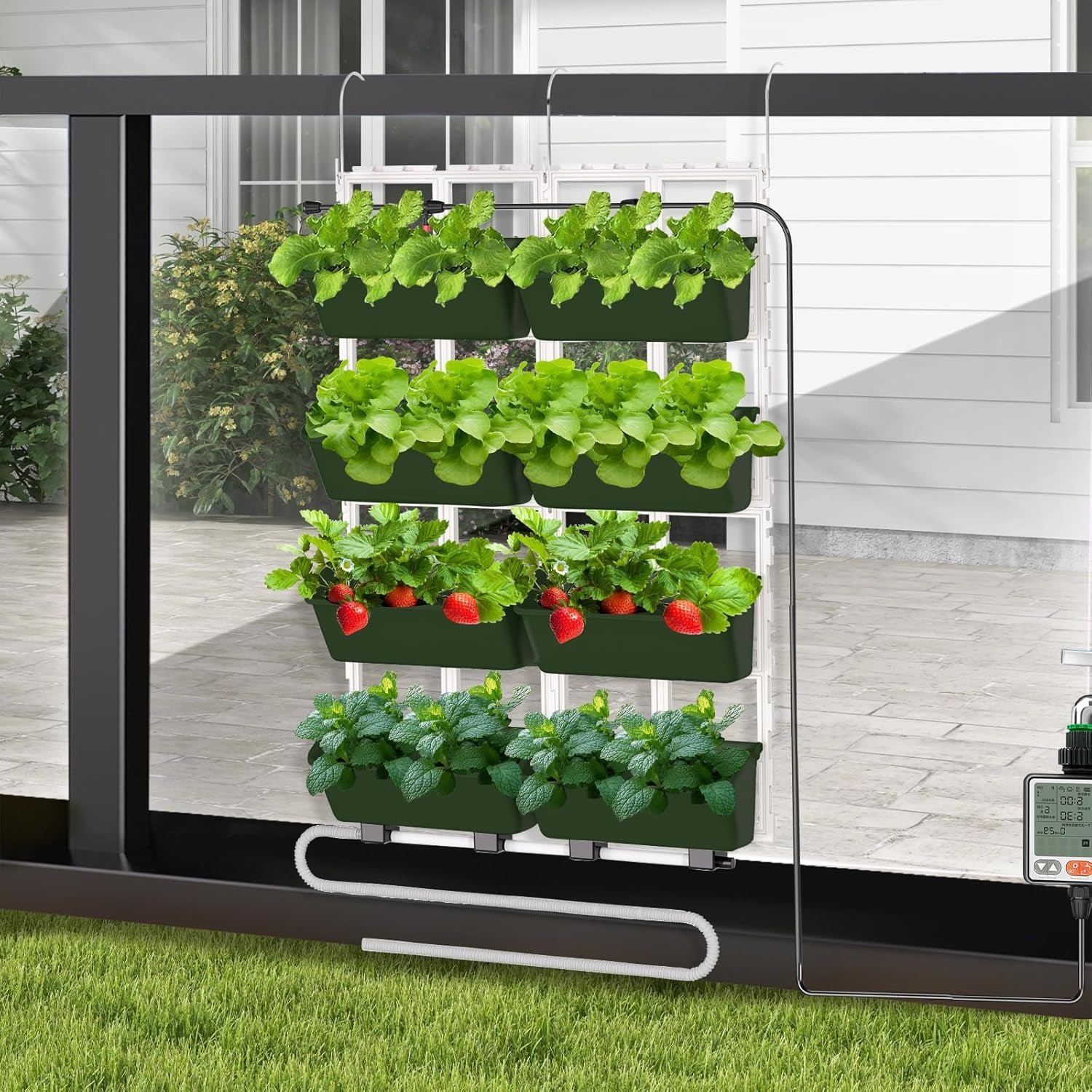 Hængende Vertikale Wand Pflanze, Vertikale Pflanzenwand Balkonbar Pflanzenwand Indendørs med Smart-Timer og Wasserpumpe Blumentopf Wand für Hof Garten Balkon Home Decoration