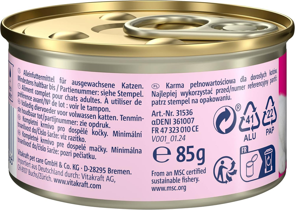 Vitakraft Poésie Mousse, hrană umedă pentru pisici, spumă aerisită, cu somon, fără zahăr adăugat sau cereale (12 x 85g)