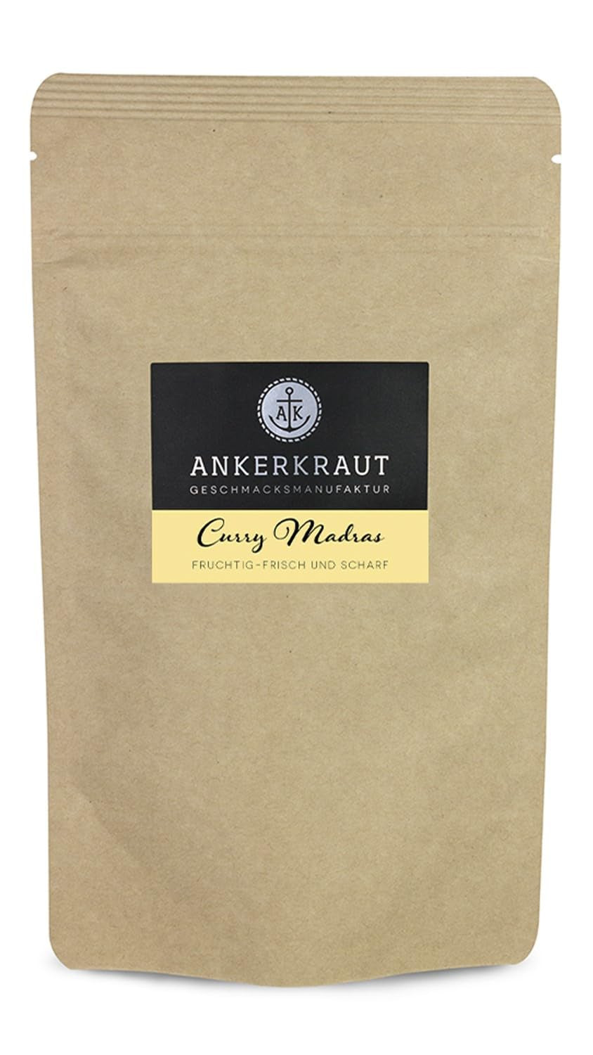 Ankerkraut Curry Madras, frisch-fruchtiges Curry-Pulver passend zu Fleisch, Fisch & Gemüse, mit Chili, Leicht Scharf, 130g im Aromadichten Beutel