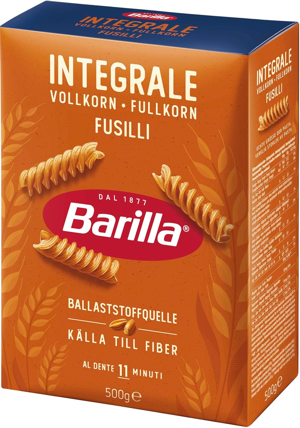 Barilla Pasta Integrale Fusilli – Semolina pasta med naturlige fibre, 500 g