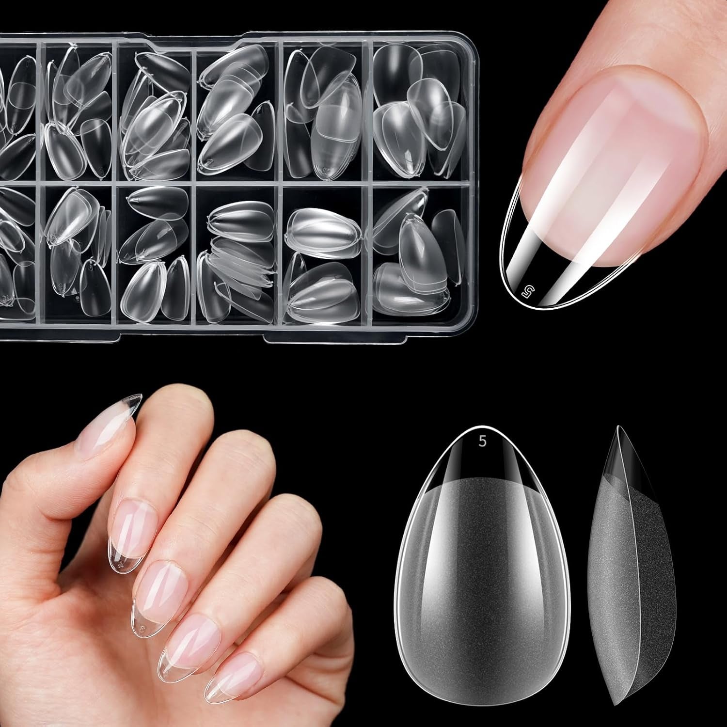 Unghii false scurte, model balerină, 120 bucăți, pentru lipire, 12 dimensiuni, unghii artificiale scurte, gel moale, acoperire completă, vârfuri de unghii pentru unghii cu gel scurte, S