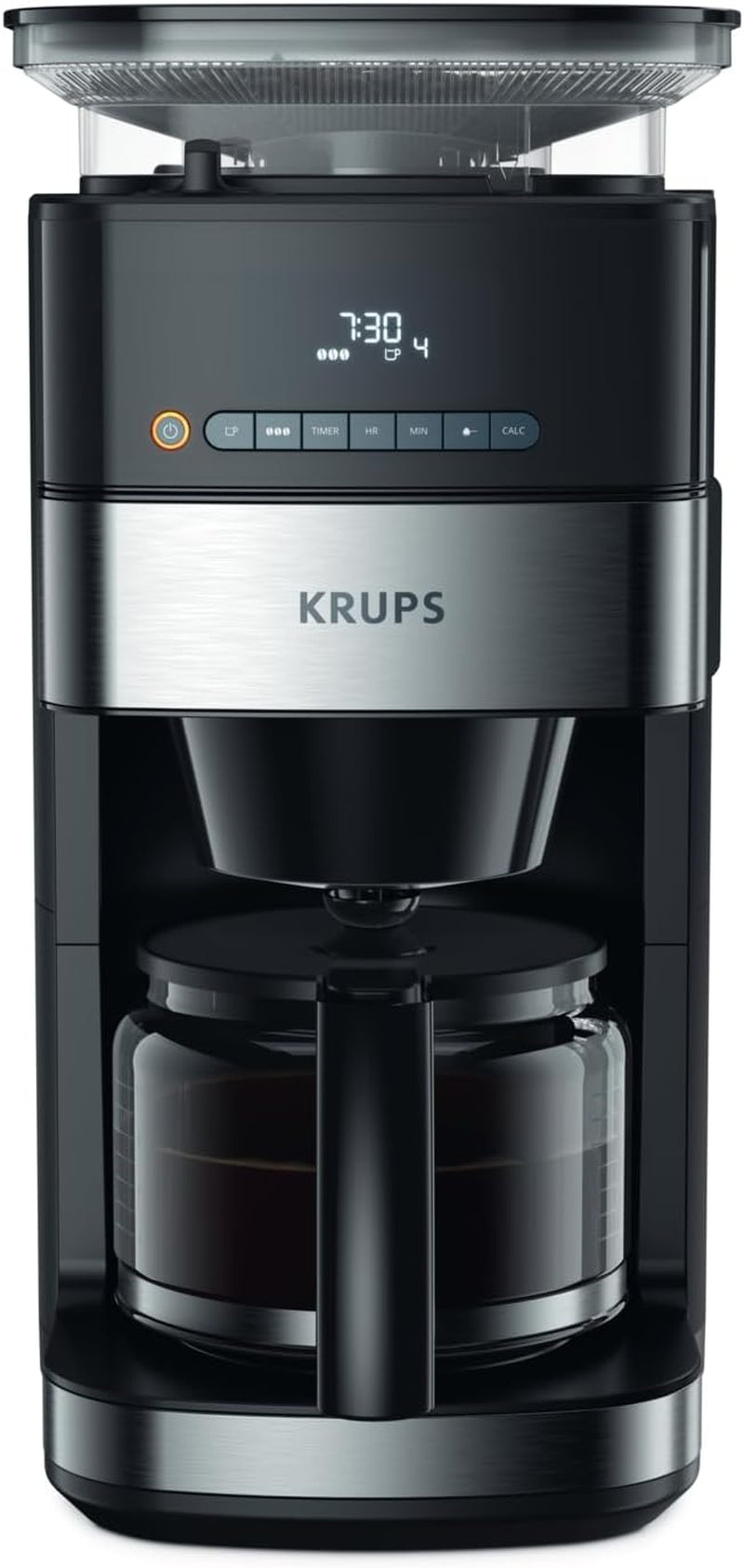 Espressor Krups KM8328 Grind cu râșniță | Cronometru 24 de ore | Recipient boabe 180 g | Capacitate 1,25 l pentru până la 15 cești de cafea | Funcție de oprire automată | 3 setări de măcinare | Negru