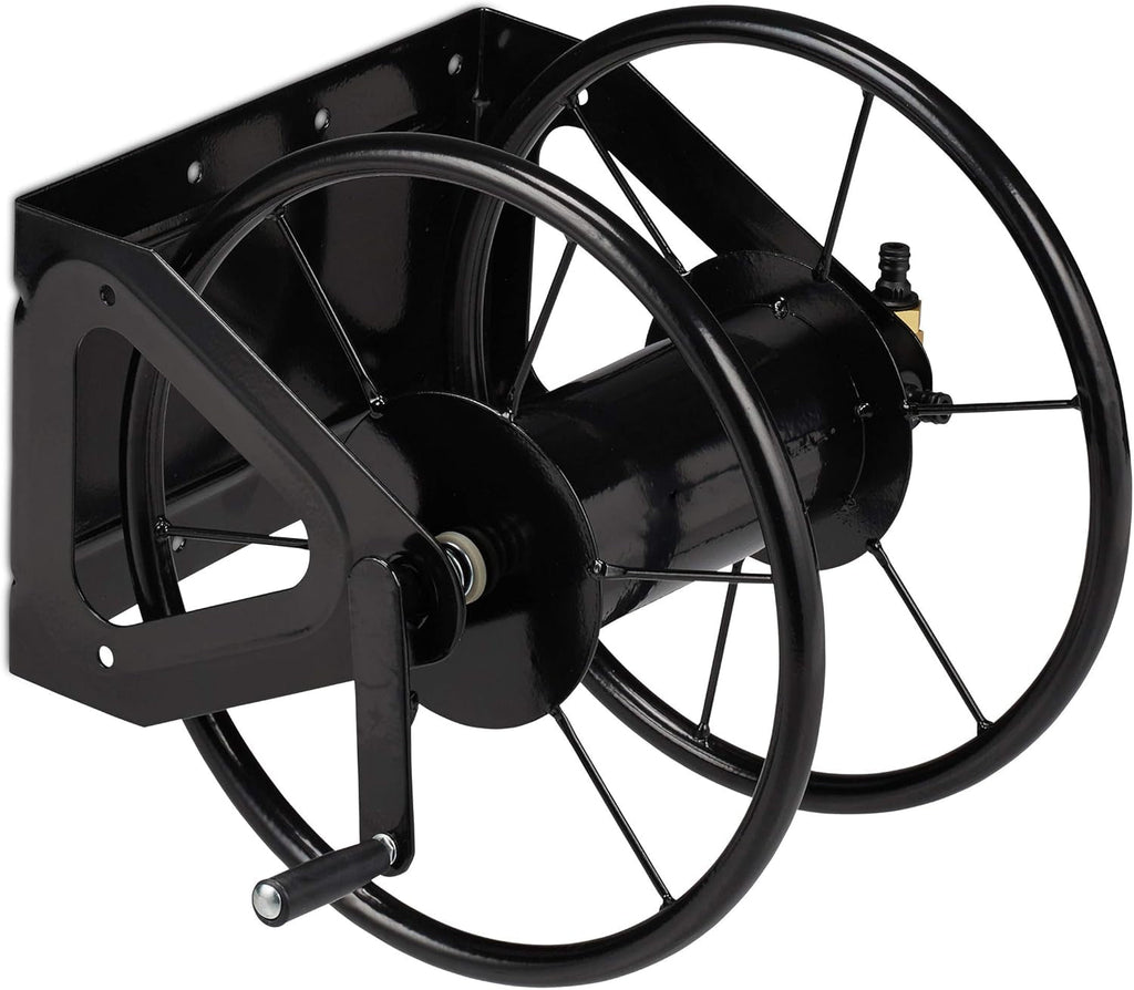 Tambur furtun Relaxdays, tambur furtun cu manivelă, pentru furtun de 60 m, oțel, ÎxLxA: 41,5 x 54 x 45 cm, negru