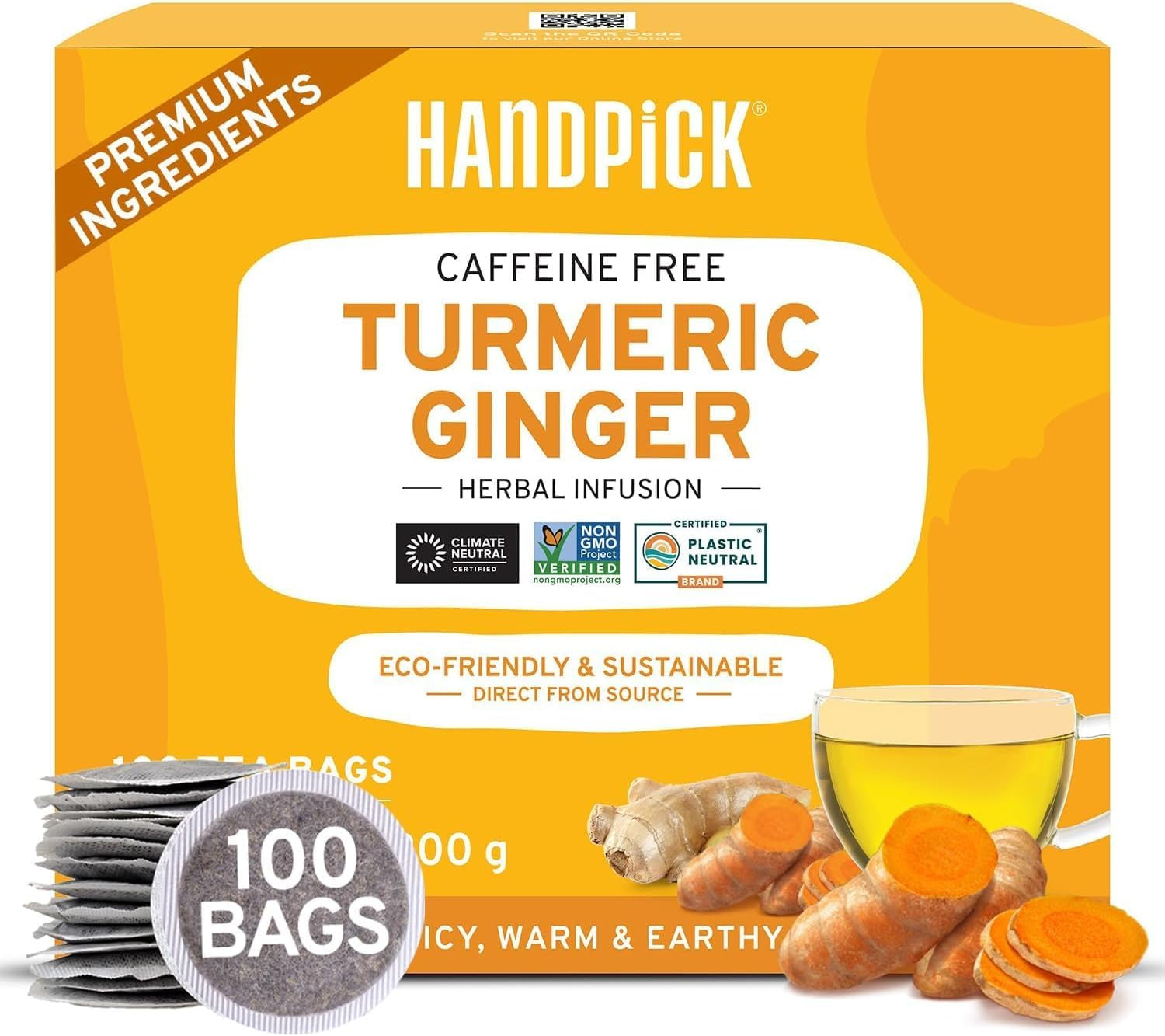 HANDPICK, pliculețe de ceai verde - 25 bucăți | 100% frunze de ceai verde pur din Himalaya, India | Plicuțe de ceai verde ecologice, preparare la cald sau rece