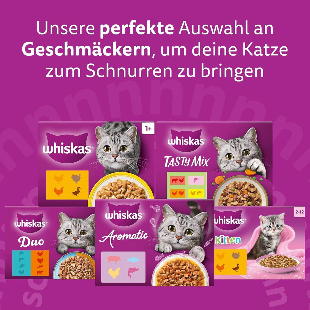 WHISKAS Hrană umedă pentru pisici în jeleu 120 x 85g Selecție de păsări de curte
