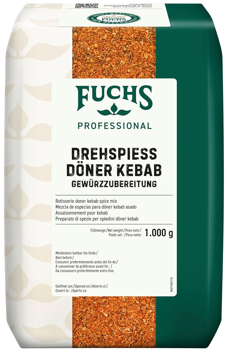 Fuchs Professional - Drehspiess Döner Kebab Gewürzzubereitung | Gewürz für den typischen-Döner Gesmack | Profi-Qualität für Großverbraucher und Gastronomie | 1 kg im genbrugspose