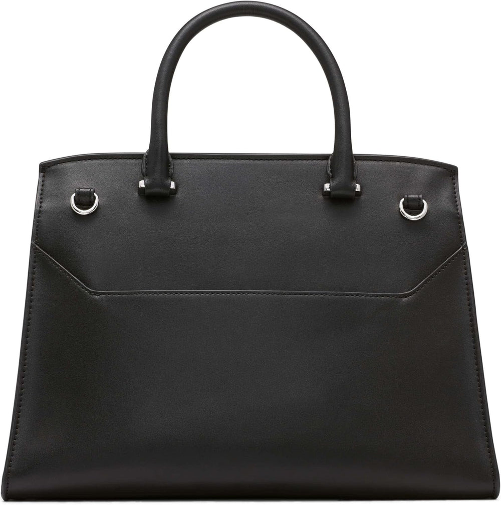 Calvin Klein Ladies Turn Lock Satchel - 2 în 1, piele vegană, 3 buzunare Becky Turnlock Geantă de umăr, negru/argintiu Genti Femei Naty Shop