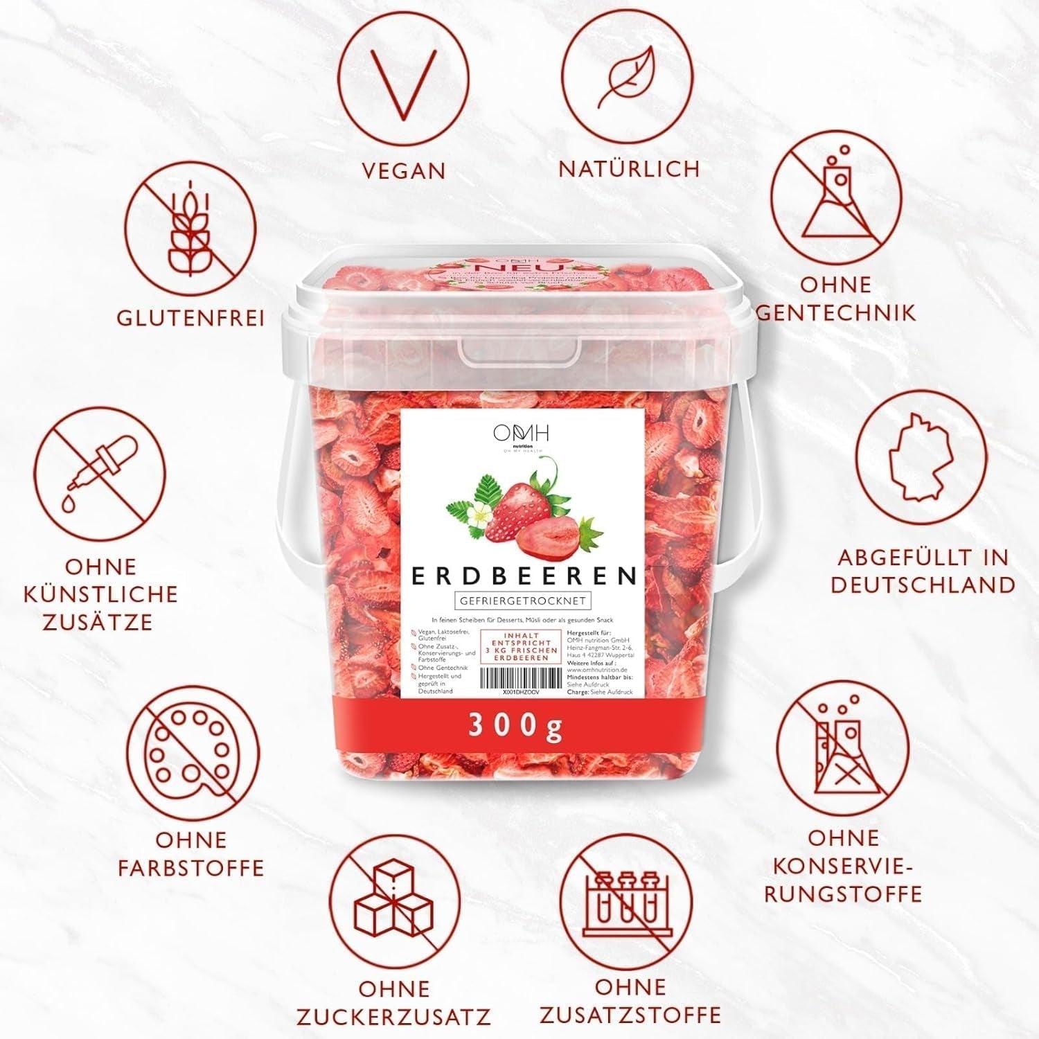 Căpșuni liofilizate în felii 300g fructe liofilizate fără adaos de zahăr și aditivi Germania Produse deshidratate Naty Shop