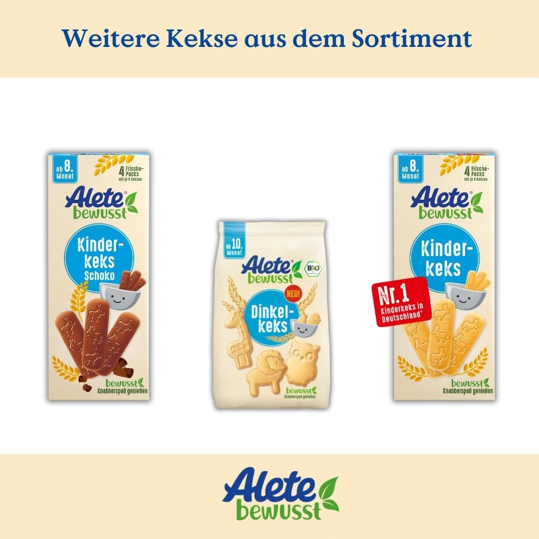 Alete Conscious babykiks, 8 måneder+, hvedesmørkiks til babyer, praktisk pakkede små snackkiks, perfekt til on-the-go & in-time, 1 x 180 g (pakke med 2)