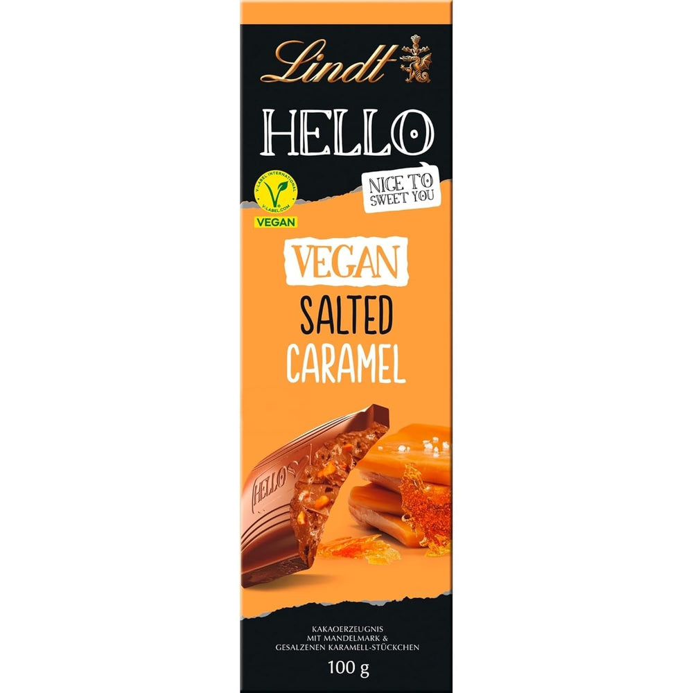 Lindt Schokolade HELLO Tafel Vegan Salted Caramel | 100 G Tafel | Vegan Mit Kakao, Mandelmark, Karamellzucker Und Einem Hauch Von Salz | Schokoladengeschenk Naty Shop Volle Größe Vegan Salted Caramel