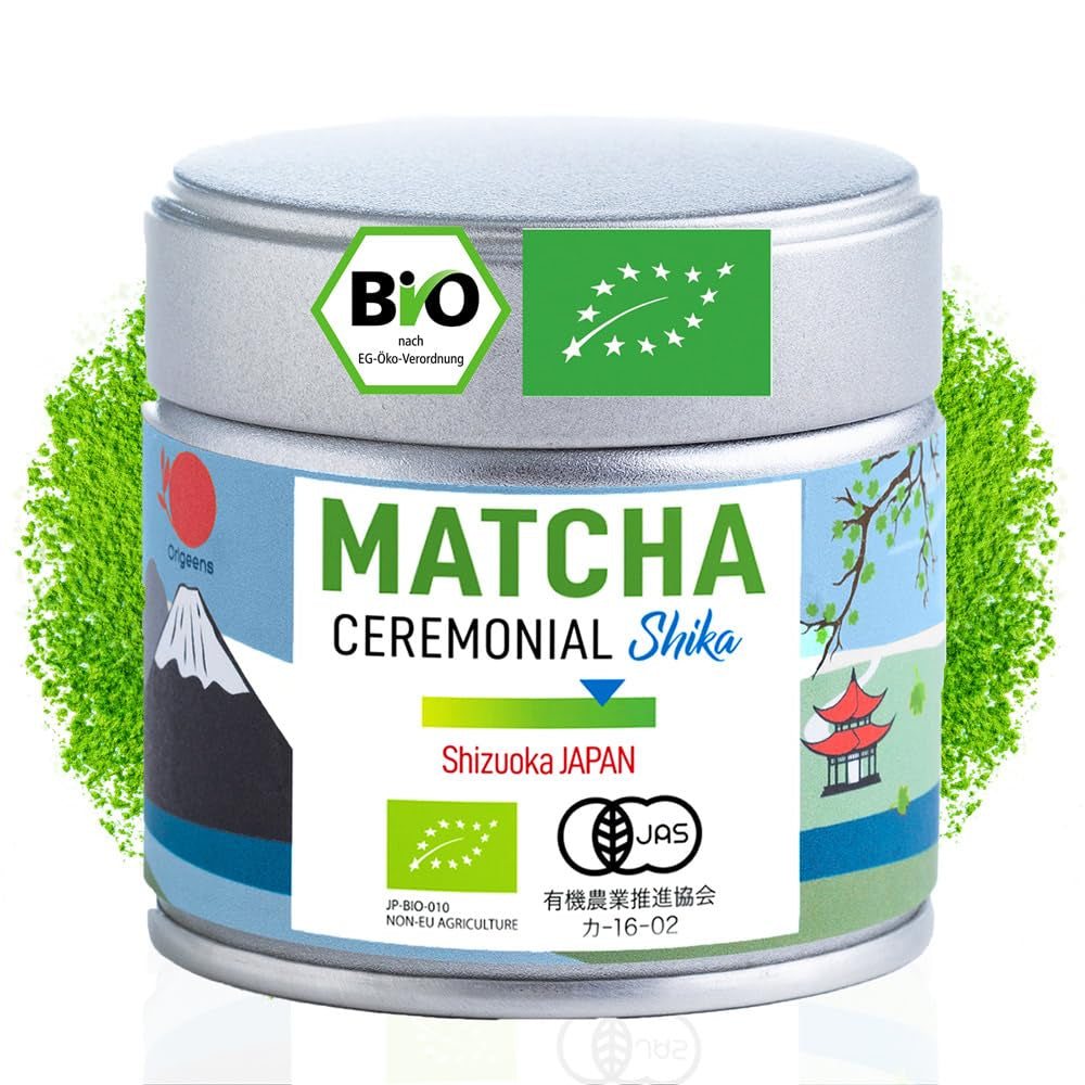 ORIGEENS BIO MATCHA CEREMONIAL GRADE „SHIKA” - Ceai japonez organic, provenit din Shizuoka - Matcha Latte/Usucha - Pliculeț de reumplere de 30 g - Ceai verde Matcha pulbere organic de calitate ceremonială