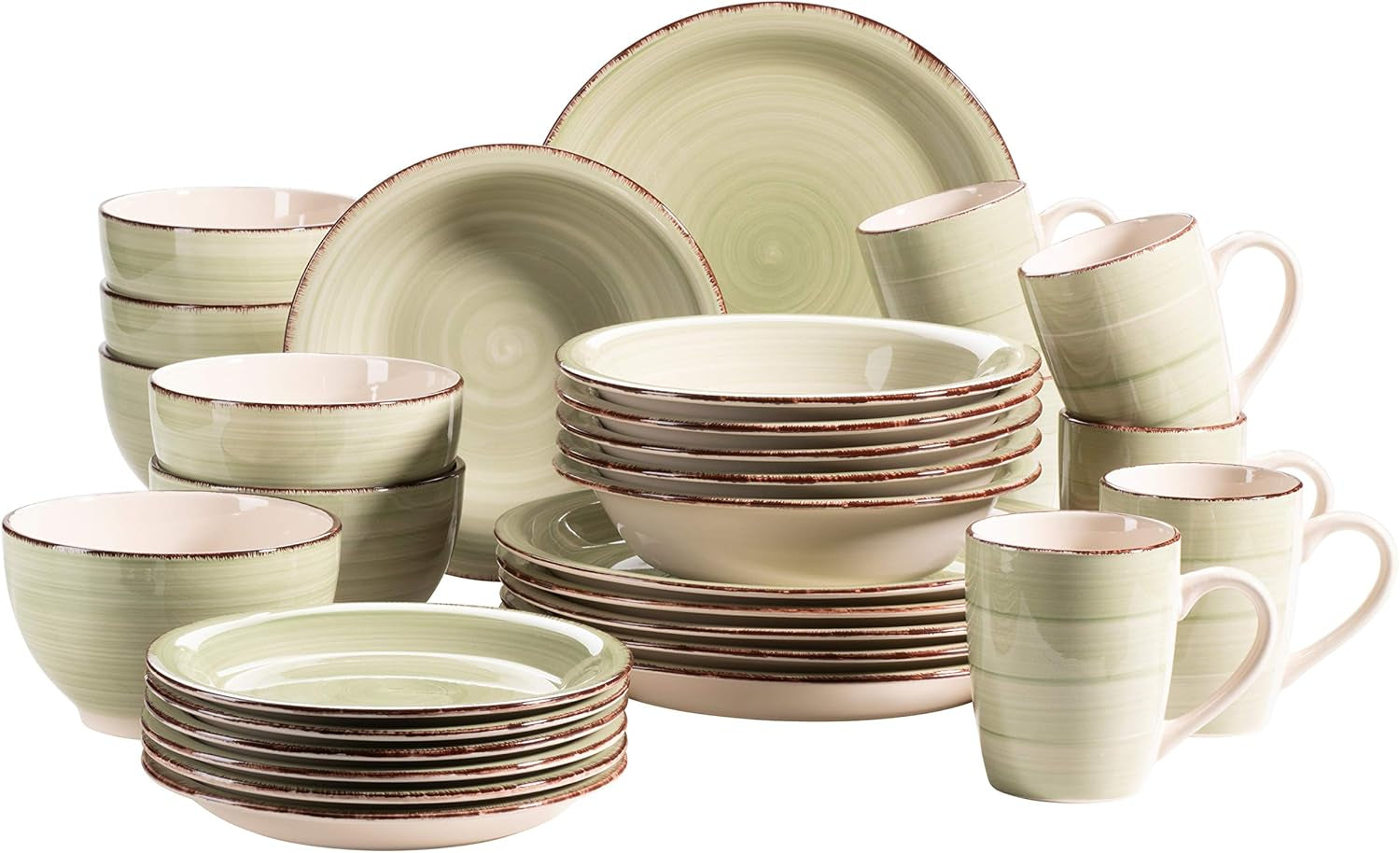 MÄSER 931612 Bel Tempo II 30-Teiliges Vintage Geschirr Set Für 6 Personen, Handbemaltes Keramik Kombiservice in Blau, Steingut, Rauchblau Seturi vesela masa Naty Shop Grün