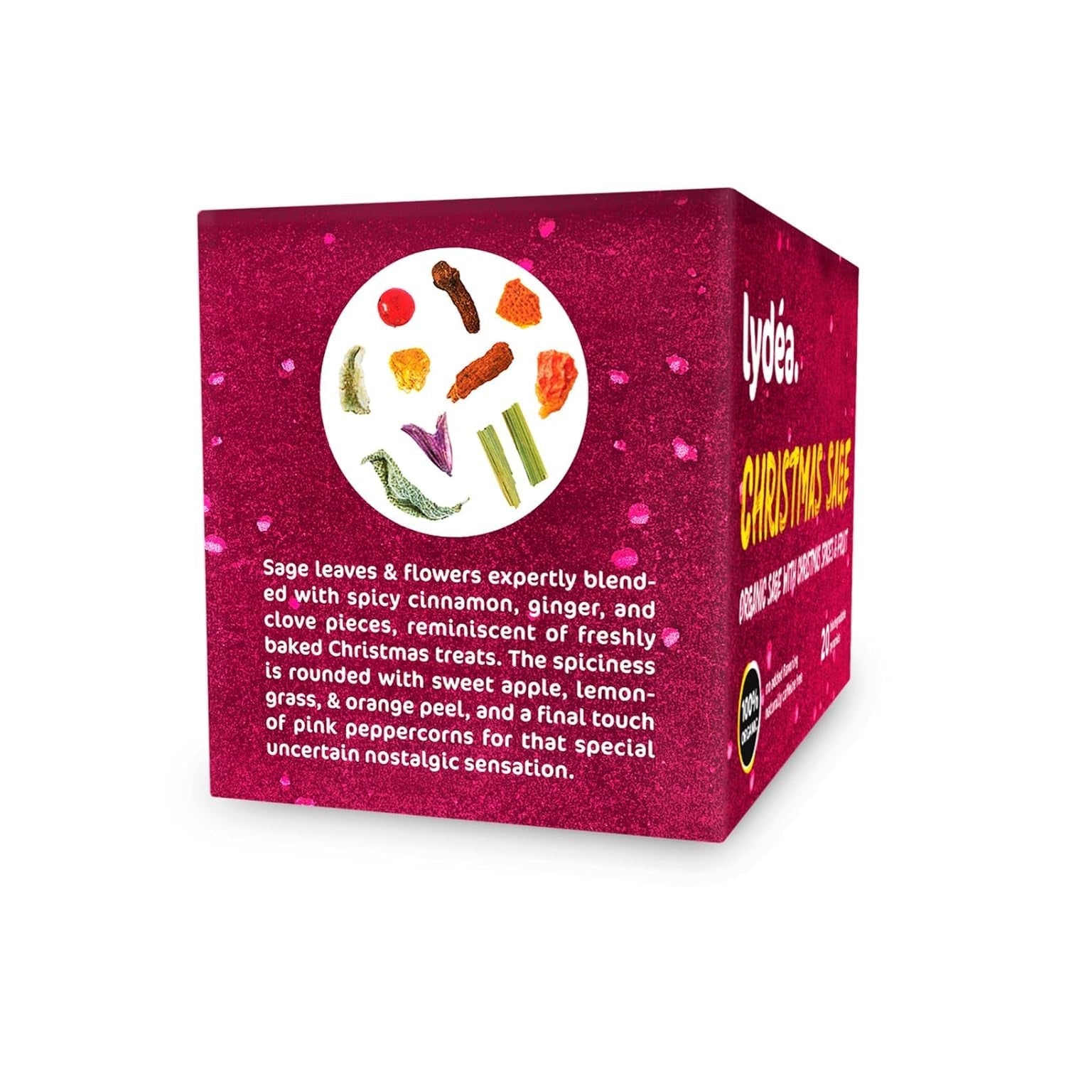 Lydea Bio-Salvie – Ceai de plante aromatice minunat, cu condimente și fructe întregi, fără cofeină, 60 piramide, pachet de 3 [3 x 20 piramide]