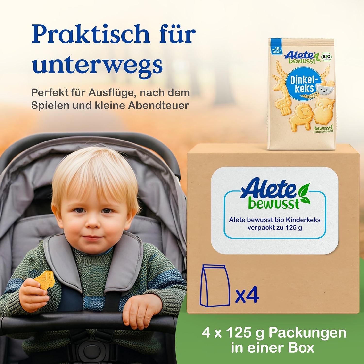 Alete Organic Crunchy Biscuits with Alac (4 x 125g) - Crunchy Alac Biscuits til babyer, palmeoliefri, fra 10 måneder