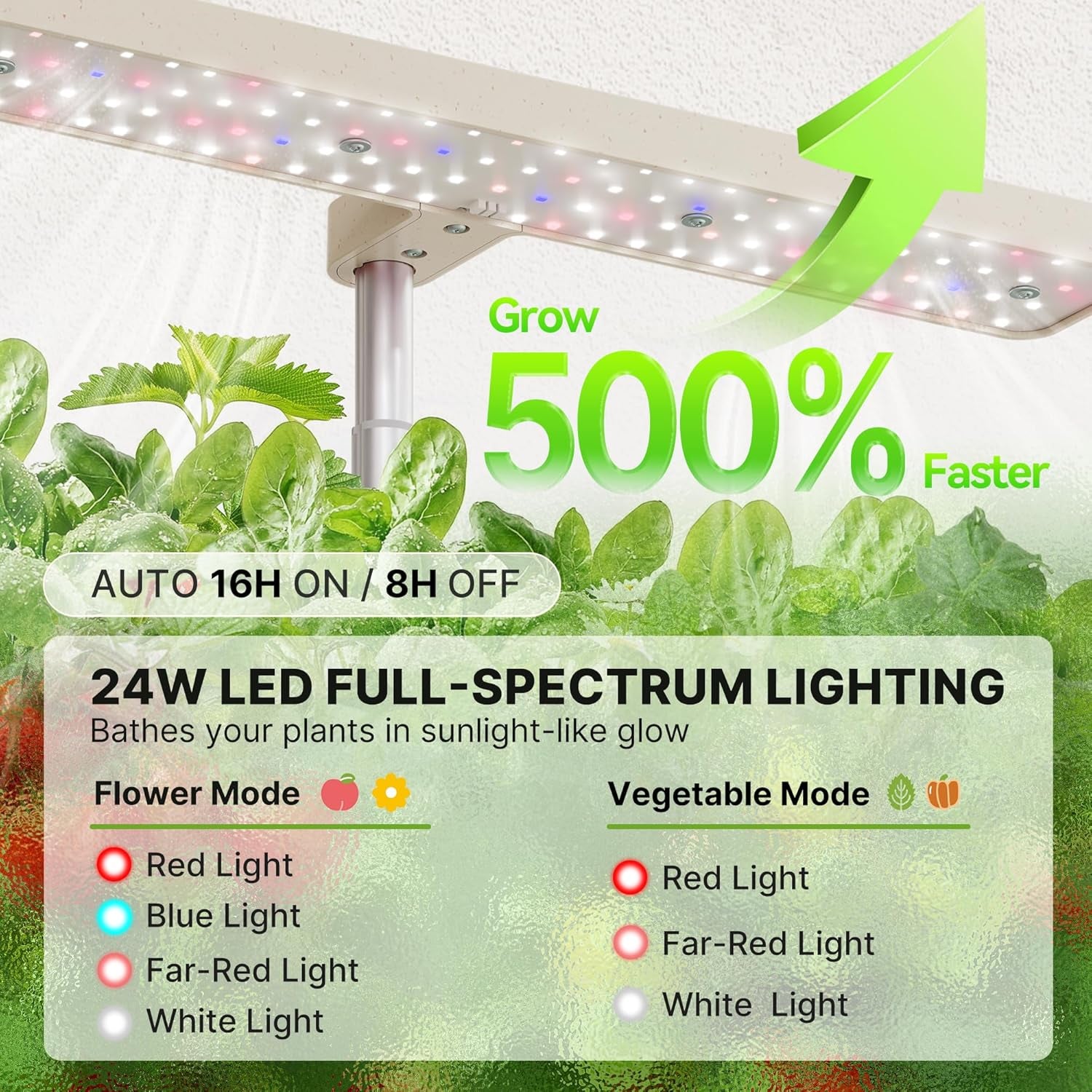 12 kapsler Hydroponic Grow System Kit, 24W LED indendørs havelampe, 4L vandtank med lydløs pumpe, højdejusterbar urteplanter, indendørs havearbejde, havegaver, beige