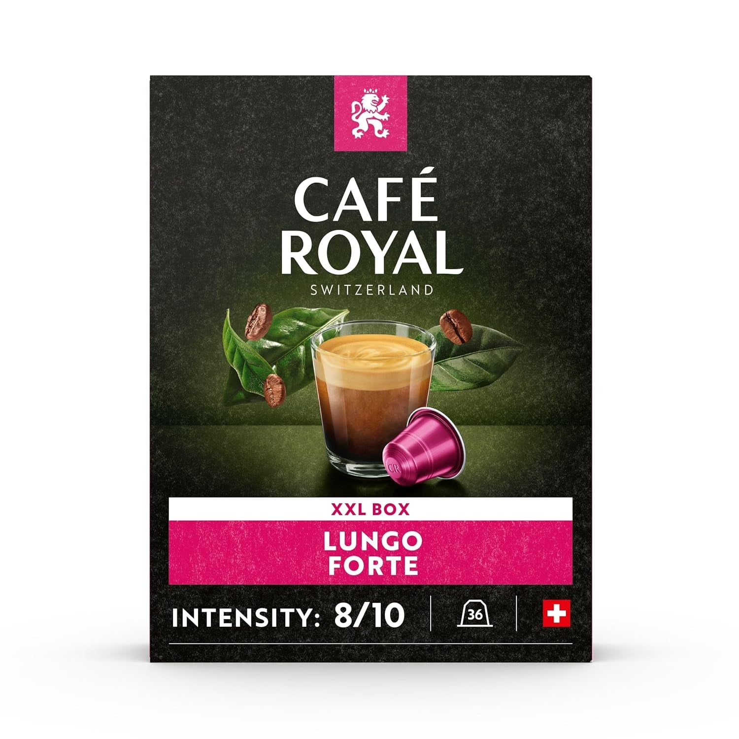 Café Royal Lungo Forte 36 Kapseln für Nespresso Kaffee Maschine - 8/10 Intensität - UTZ-zertifiziert Kaffeekapseln aus Aluminium (Packung mit 2)