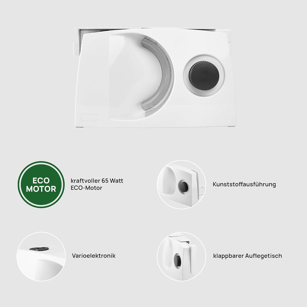 Ritter Markant 05 Multifunktionel sammenfoldelig elektrisk brødskæremaskine og -skæremaskine med økomotor Made in Germany Kværne- og skæremaskiner Naty Shop