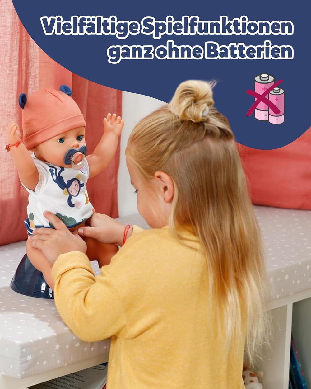 BABY Born Emma i jungle stil - Dukke 43 cm høj - 10 funktioner Inklusiv tilbehør og kjole i unisex farver - Fungerer uden batterier - Velegnet til børn fra 3 år og derover Naty Shop Dolls