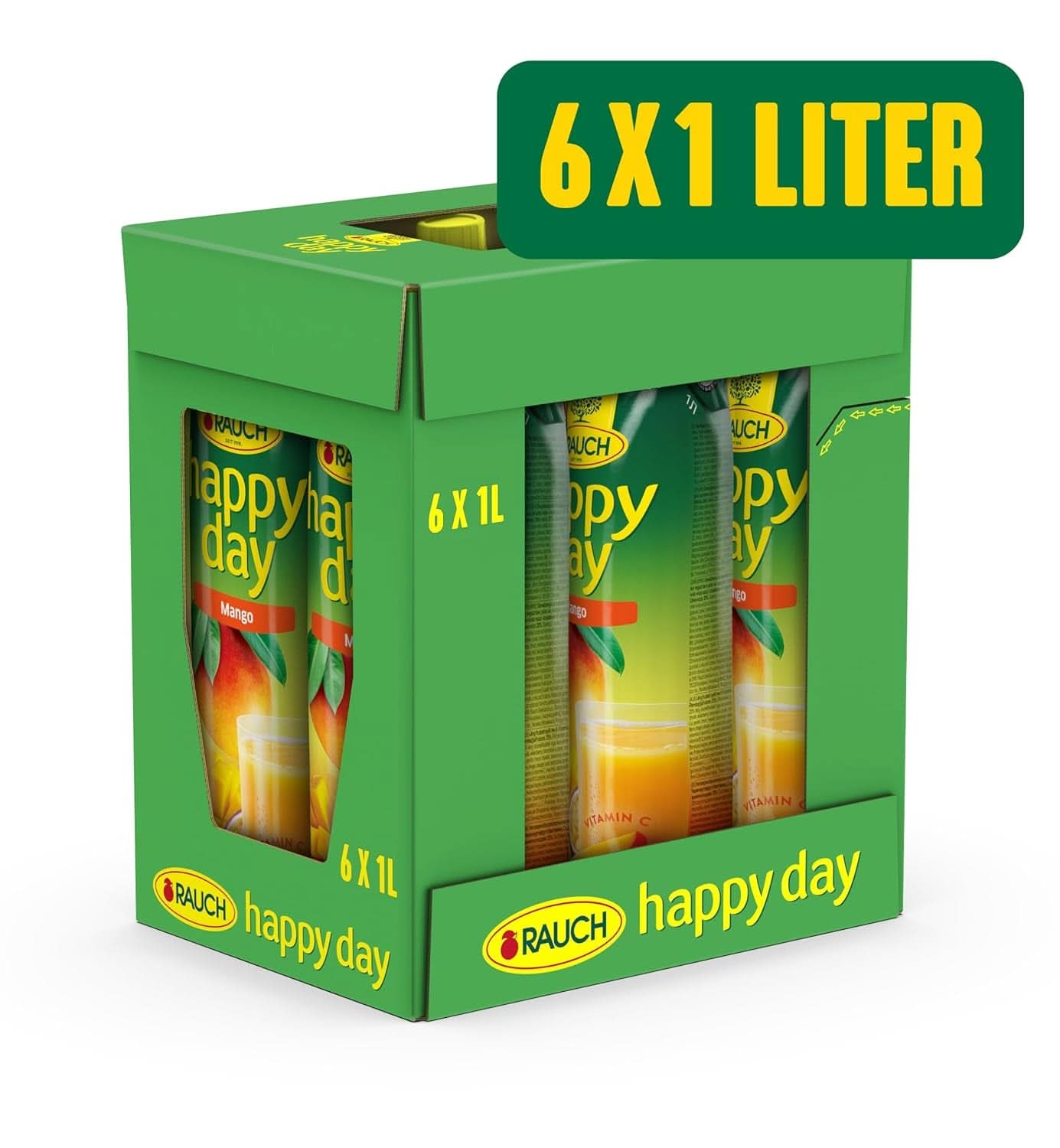 Rauch Happy Day Mango | Raffineret drink med passionsfrugt | En masse C-vitamin | 6 x 1 liter, Tetra Prisma Naty Shop