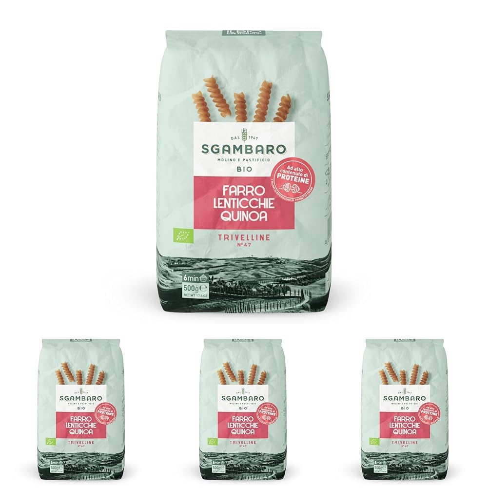 Økologisk pasta Trivelline N.47 - 500g med speltmel, linsemel og quinoamel - Rig på protein, kilde til fiber og protein