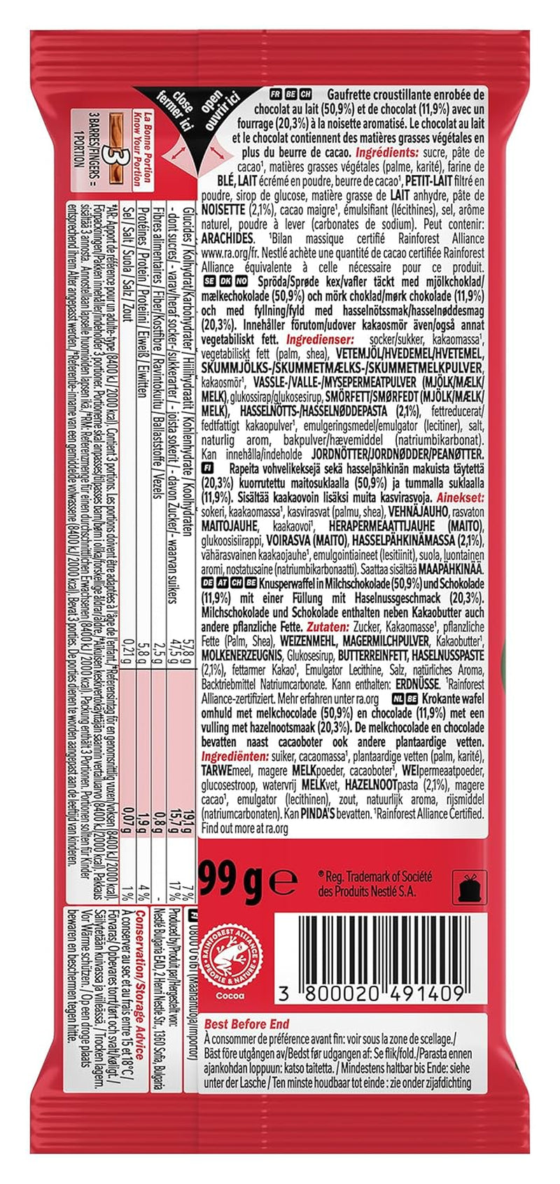 Nestlé Hasselnut Bar Crispy Wafer med cremet hasselnøddefyld og marmoreret chokoladecover 2 pakke (1 x 99g)