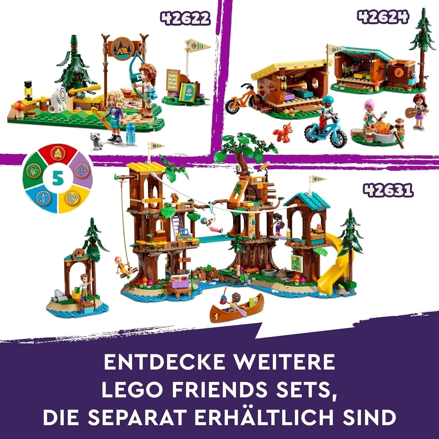 LEGO Friends Bueskydning på Adventure Camp Kids Byggelegetøj med bue og pil, 2 figurer og en vask, til piger og drenge i alderen 6+ 42622 Byggesæt Besuche den LEGO-Store