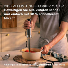 Kenwood Triblade XL Pro Stabmixer HBM80.322BK, 1200W, Variable Speeds, Edelstahl(Pürierfuß), Schneebesen, Emulgieraufsatz, 500Ml Zerkleiner, 700 & 250Ml Becher, Spülmaschinenarifeste Na Teile Bucat