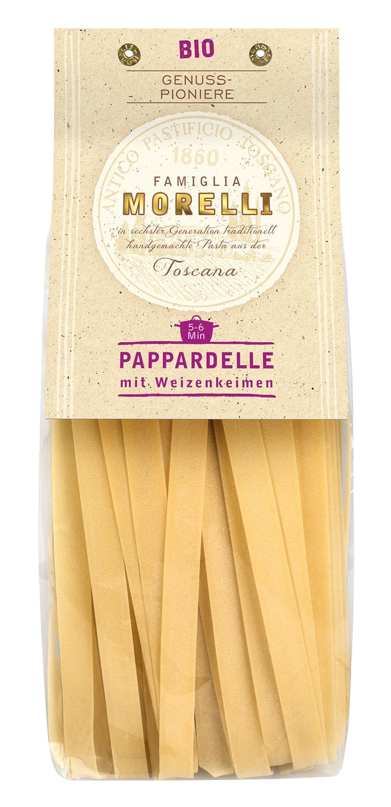 BioGourmet Pappardelle med hvedekim - Økologisk bred pasta til gryderetter og saucer - med ekstra næringsstoffer | 500 g økologisk og vegansk