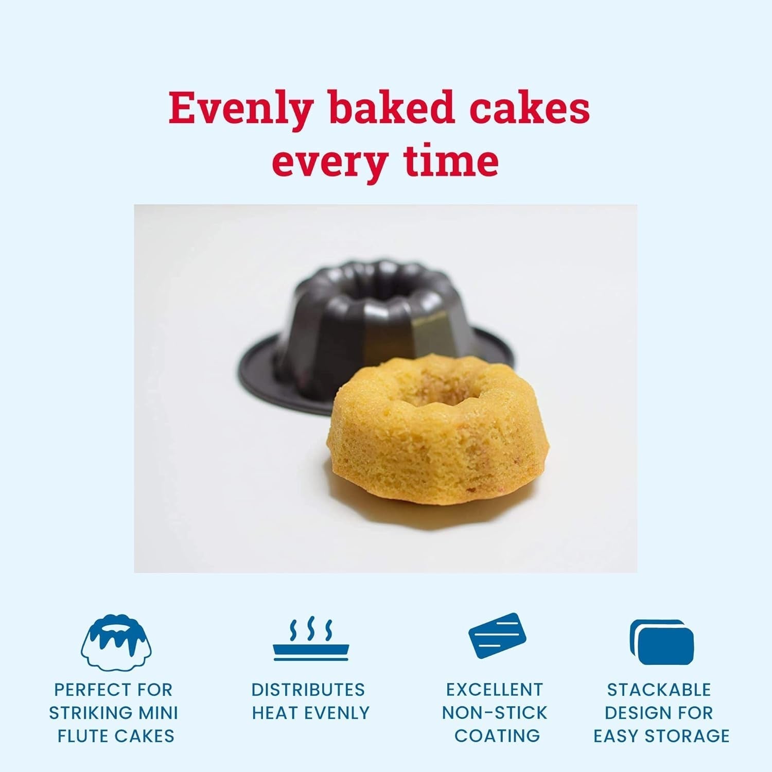 Tala Mini-Kuchenformen, Dekorativ, Antihaftend, Gugelhupf-Form, Gleichmäßige Hitzeverteilung, Gerillte Form, Karbonstahl, Breite, Flache Griffe, Spülmaschinen Und Gefrierschrankfest, 2 Stück Forme og bageplader Naty Shop