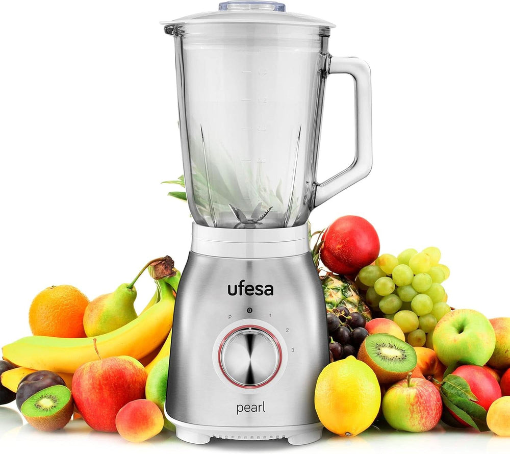 Ufesa White Gold Standmixer, 1500W Leistung, 1,5L Glaskrug, Geschwindigkeitsregler Mit Led-Licht, Ice Crusher, 6 Herausnehmbare Edelstahlklingen, 2 Geschwindigkeiten + TURBO Mor og Barn Naty Shop 1000W 1,5L