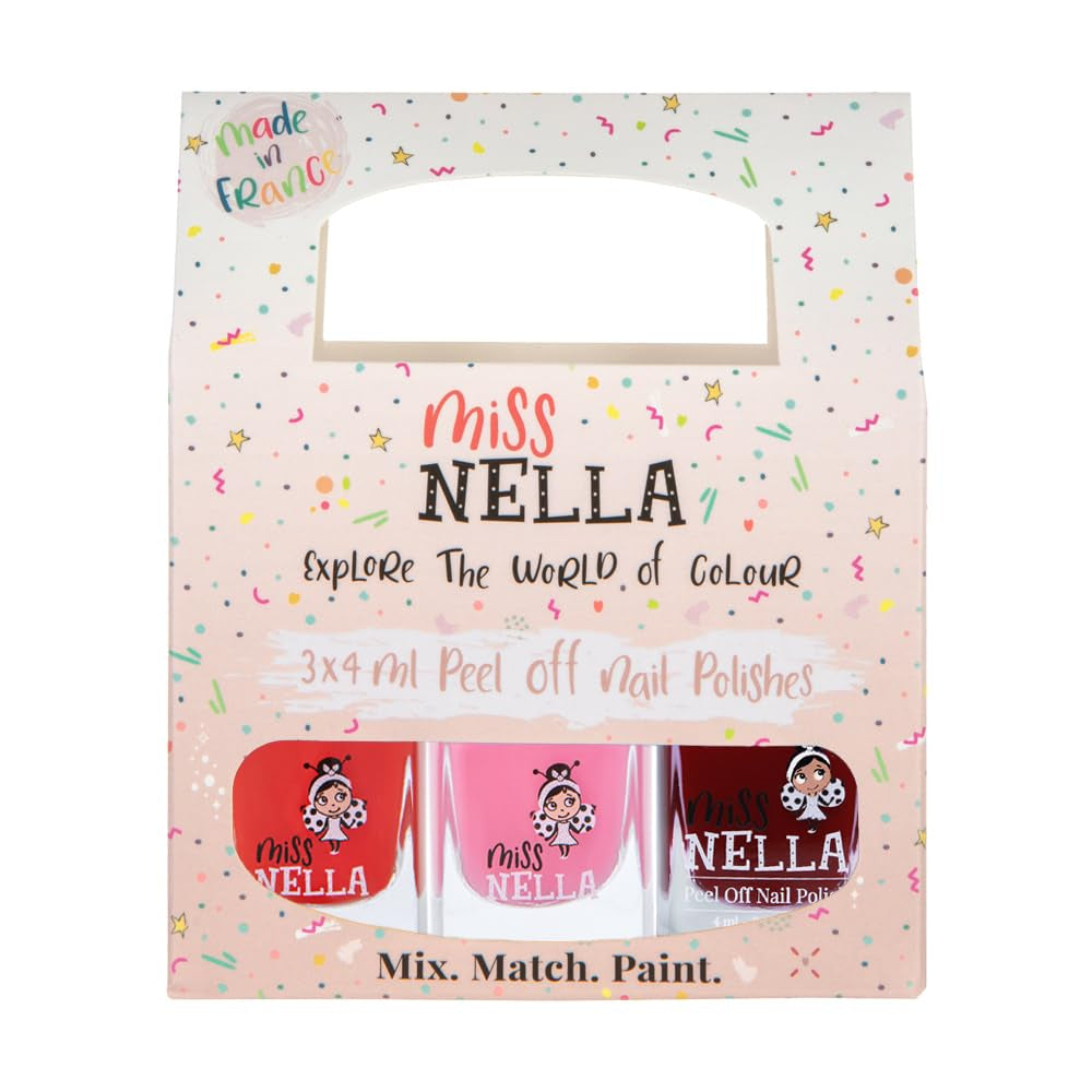 Miss Nella Magic Collection 4-delt glitter neglelaksæt: Pink, rød, guld og blå, special aftagelig neglelak til børn, ikke-giftig, vandbaseret, lugtfri