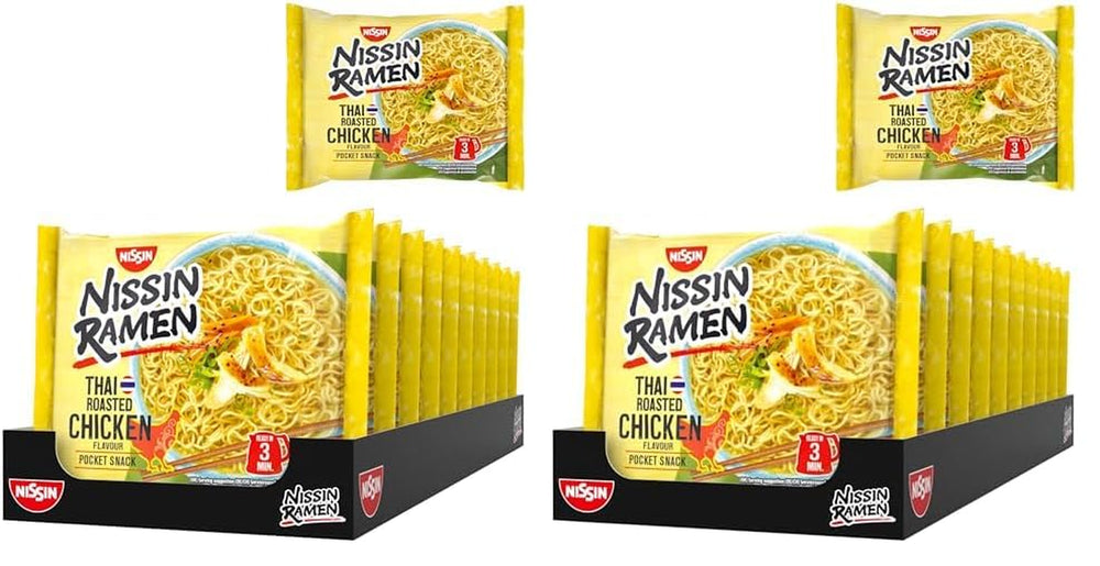 Nissin Ramen - Thai bagt kylling 10 pakke asiatisk stil instant nudler Thai opskrift Hurtig og nem asiatisk mad (10 x 65 g)