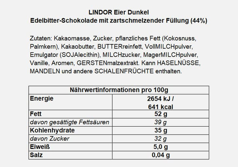 LINDOR æg med Lindt chokolade | 4 æsker á 450 g hver | LINDOR-æg med mælkechokolade, hvid, mørk og hasselnød, smeltet i munden | Påskechokolade | Gave af chokolade | påskeæg | Chokoladeæg