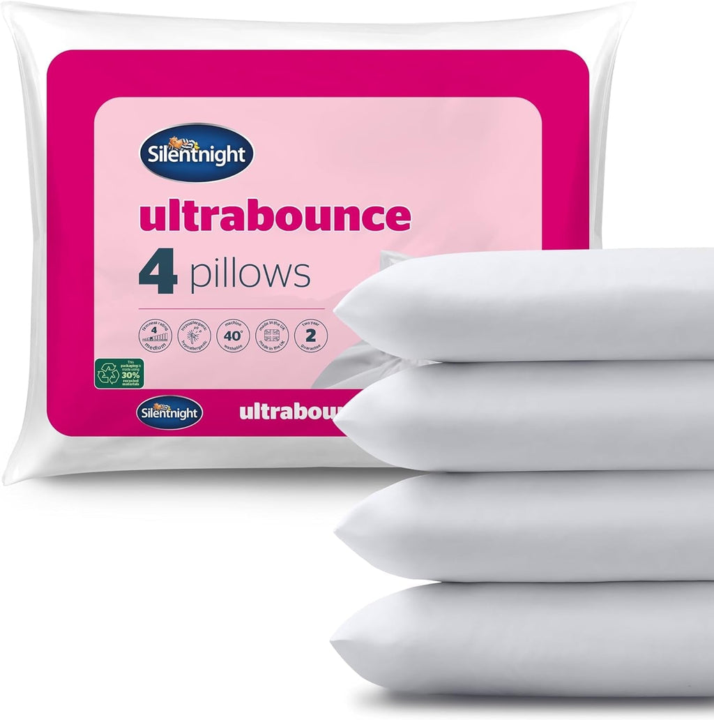 Pereche de perne de lux Silentnight Ultrabounce, microfibră, alb, pachet de 2, 2 Perne standard Naty Shop Prindere fermă 4 bucăți