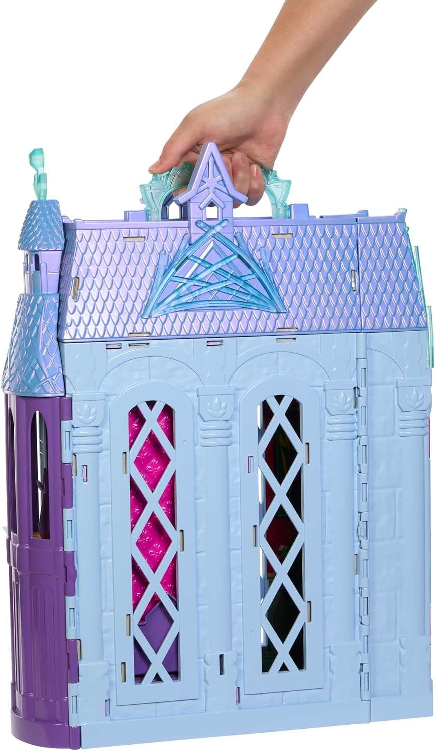 Mattel Disney Frozen - Casă de păpuși Castelul Arendelle (60 cm+) cu păpușa Elsa, 4 locuri de joacă și 15 piese de mobilier și accesorii din filmul Disney Frozen II, HLW61
