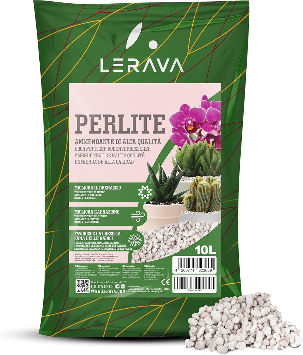 LERAVA® Perlite for Plants (5L) – Grovkornet perlit til jordforbedring – Sikrer optimal dræning og beluftning – Naturlig jord- og hydroponicsadditiv – Granulat til planter