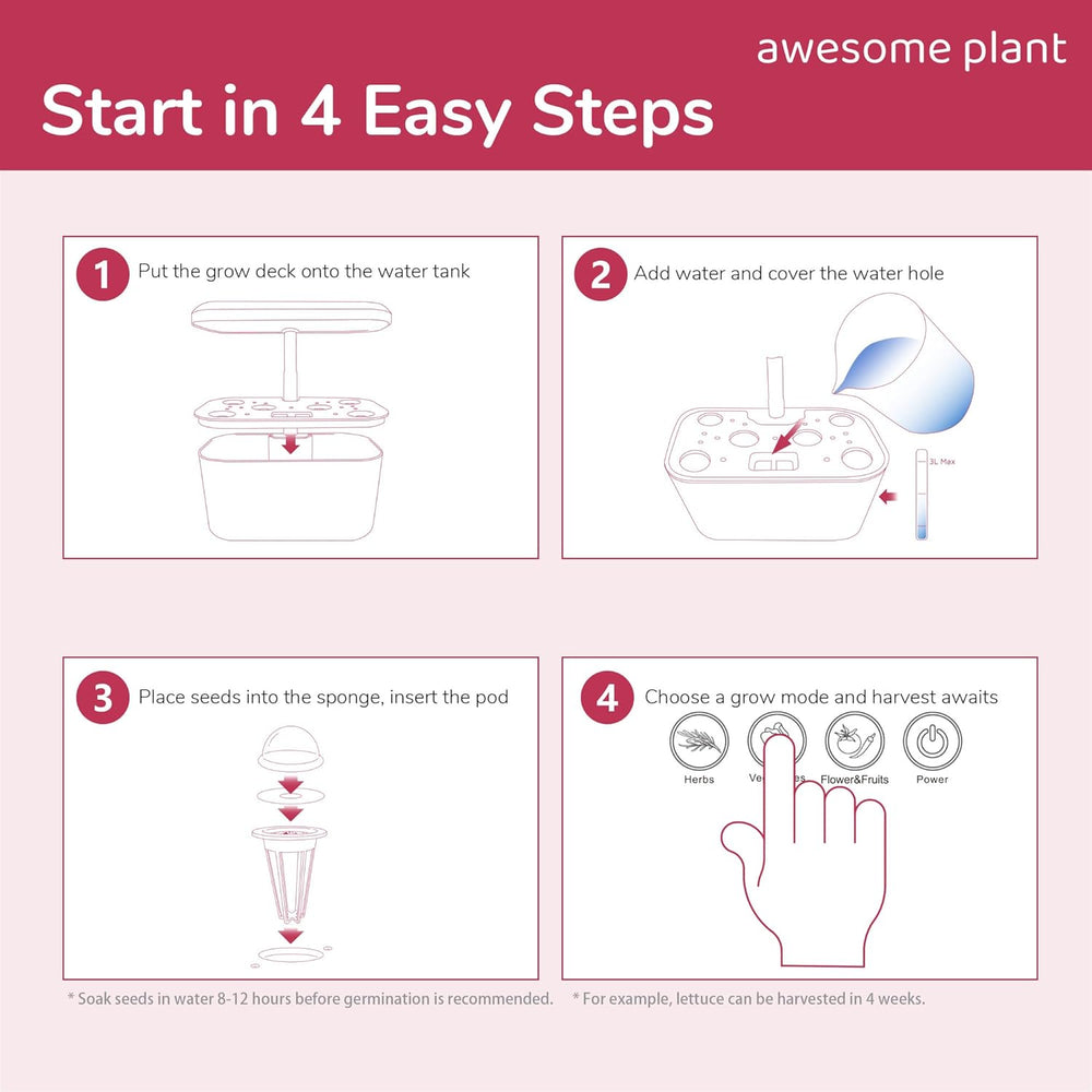 6Pro Hydroponic Grow System Kit (6 kapsler), Indendørs Havebrugssæt med 3 L vandtank, 3 dyrkningstilstande og lydløs pumpe, Home Urter og Salat Dyrkning Kit, Justerbar højde op til 33,0 cm, hvid